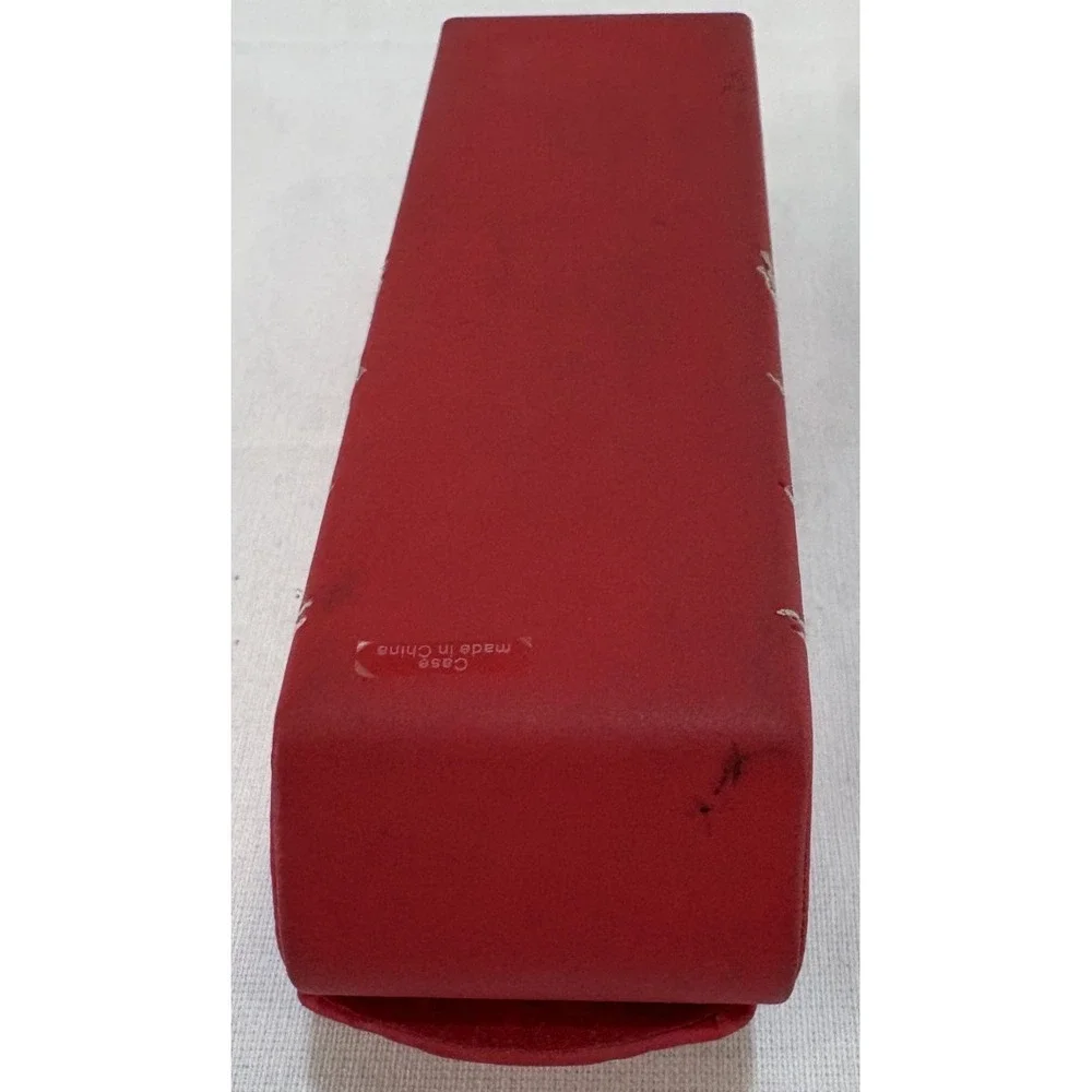 Puma Magnetic Hard Eyeglass Case Red Faux Leather w/White Stitching Sleek Design